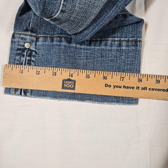 Levis 515 Capri Jeans Womens 12 32x22 Blue Cuffed Wide Leg Stretch Mid Rise - Picture 6 of 10